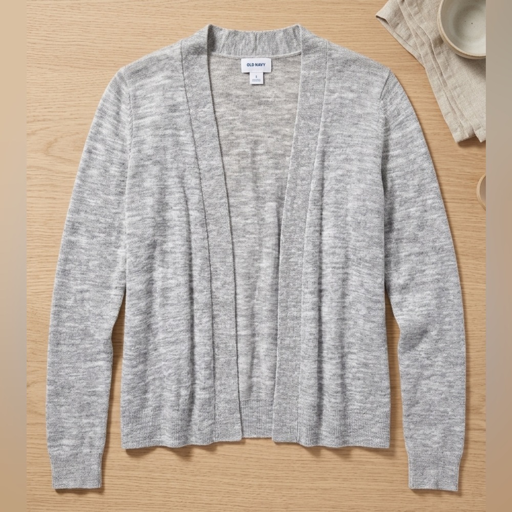 Old Navy Grey Marled Open Front Cardigan Minimalist Basics Soft Knit Sweater